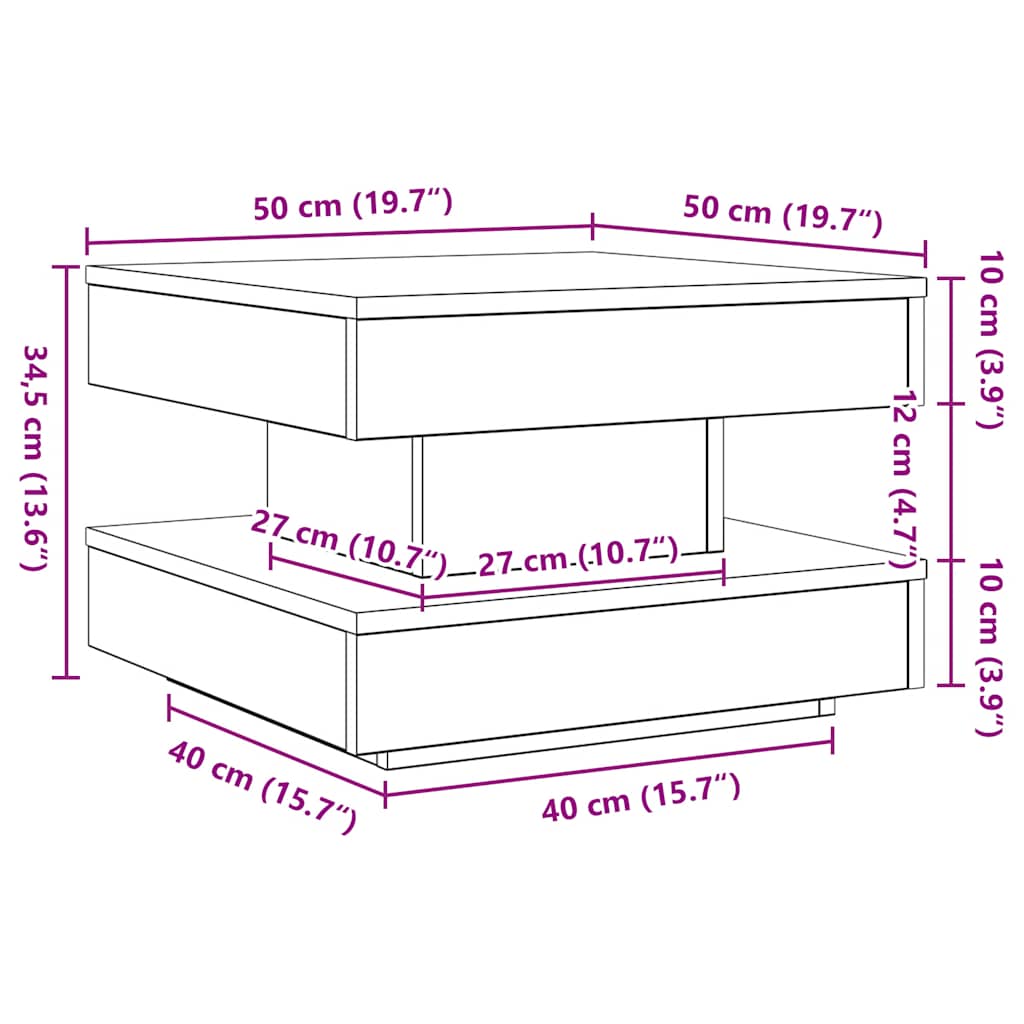 Table basse rotative à 360 degrés blanc 50x50x34,5 cm