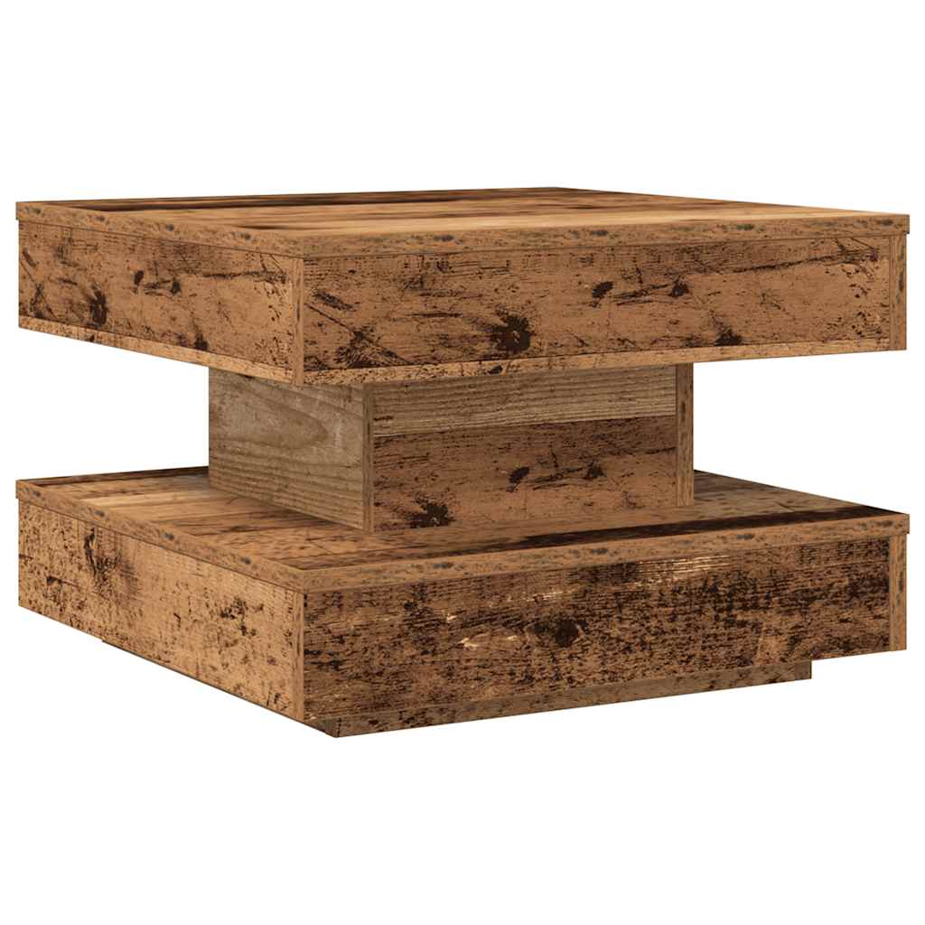 Table basse rotative à 360 degrés vieux bois 50x50x34,5 cm