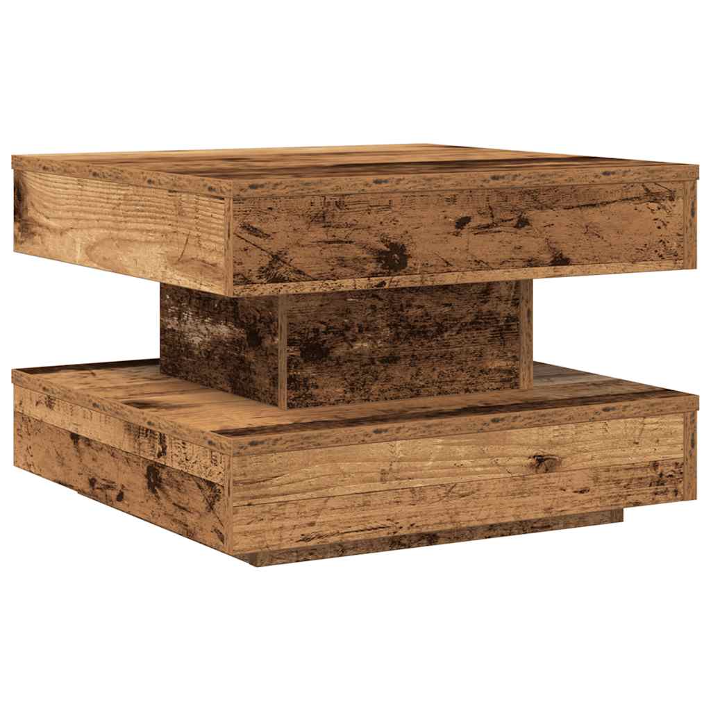 Table basse rotative à 360 degrés vieux bois 50x50x34,5 cm