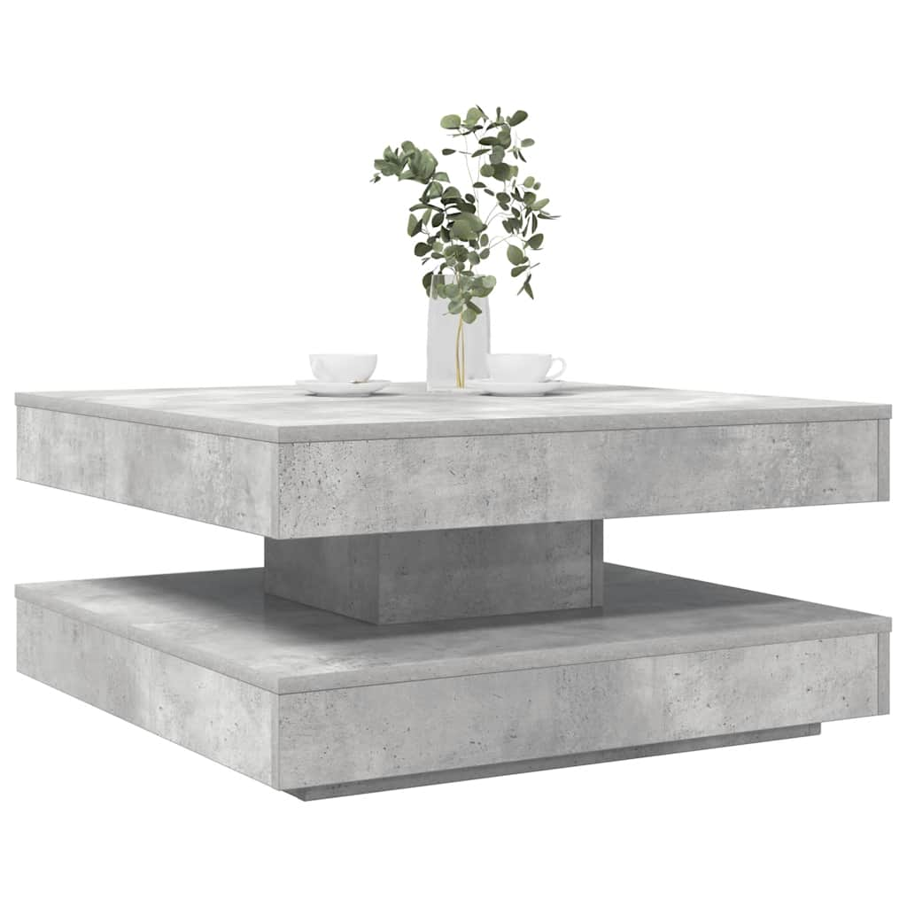 Table basse rotative à 360 degrés gris béton 70x70x34,5 cm