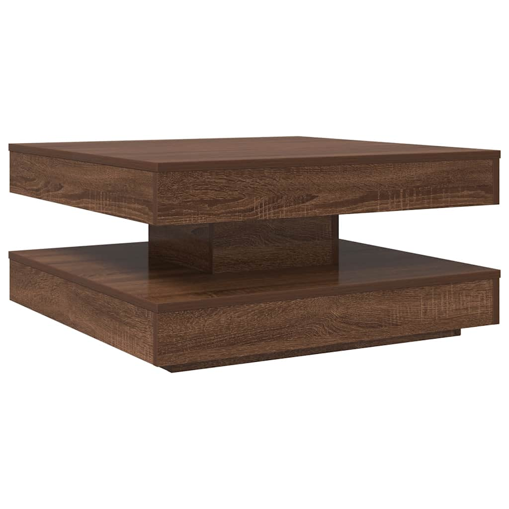 Table basse rotative à 360 degrés chêne marron 70x70x34,5 cm