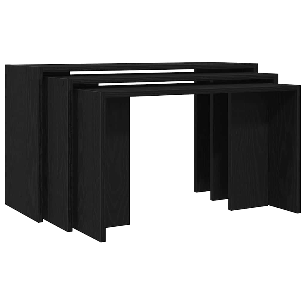 Tables gigognes 3 pcs noir bois d'ingénierie