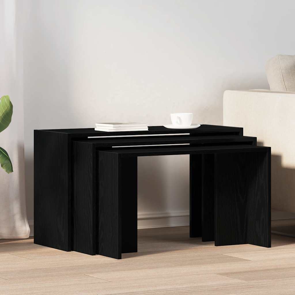 Tables gigognes 3 pcs noir bois d'ingénierie