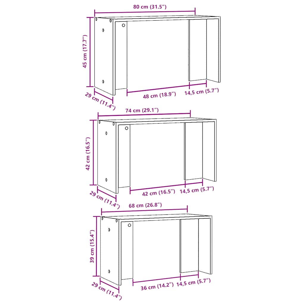 Tables gigognes 3 pcs chêne sonoma bois d'ingénierie