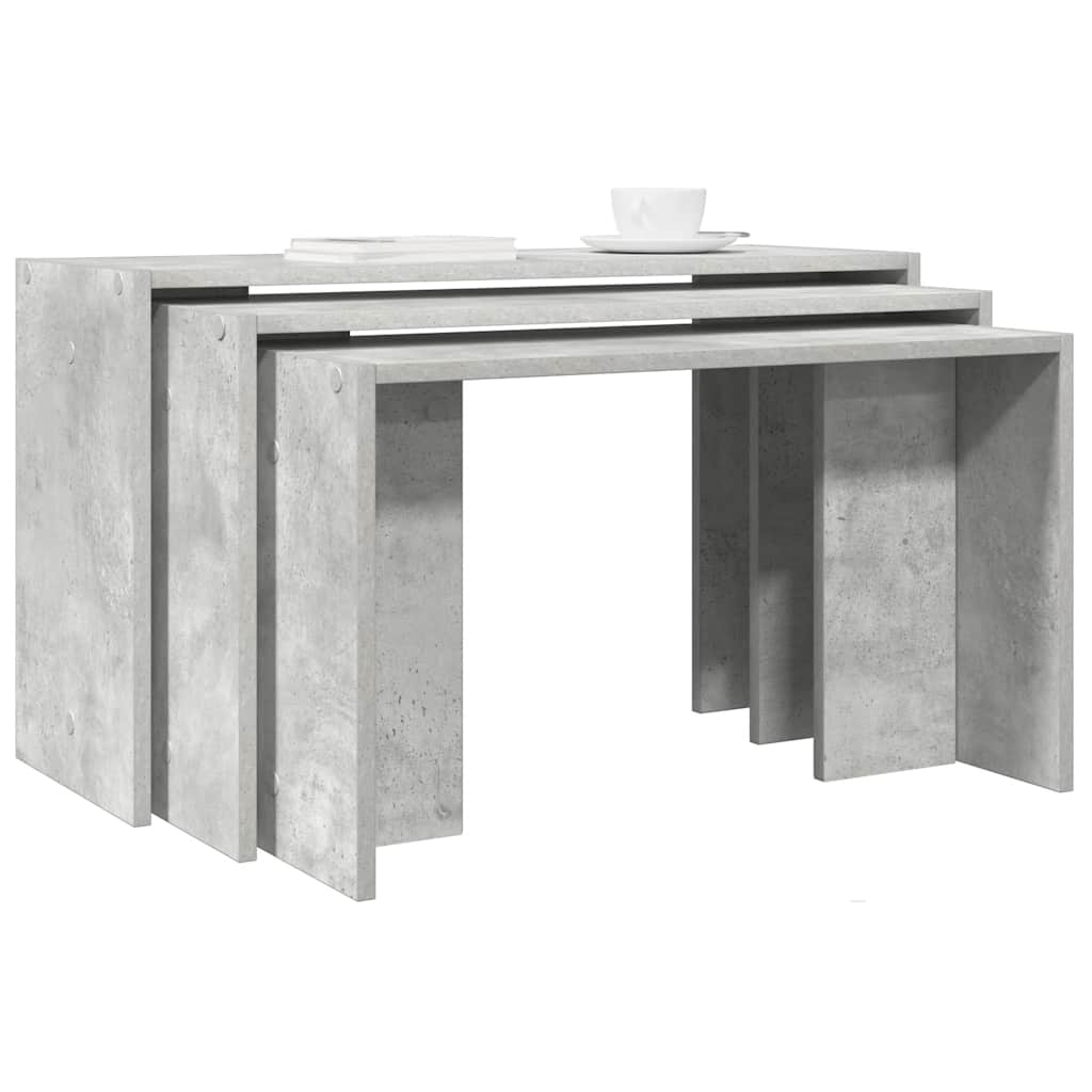 Nesting tables 3 pcs concrete gray engineered wood