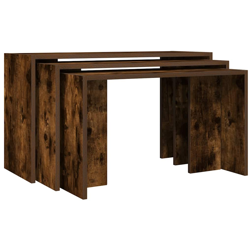 Tables gigognes 3 pcs chêne fumé bois d'ingénierie