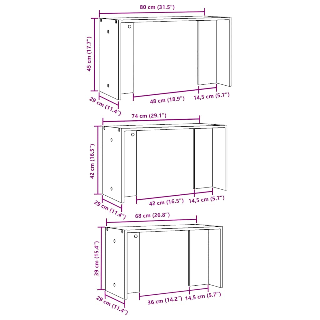 Tables gigognes 3 pcs sonoma gris bois d'ingénierie