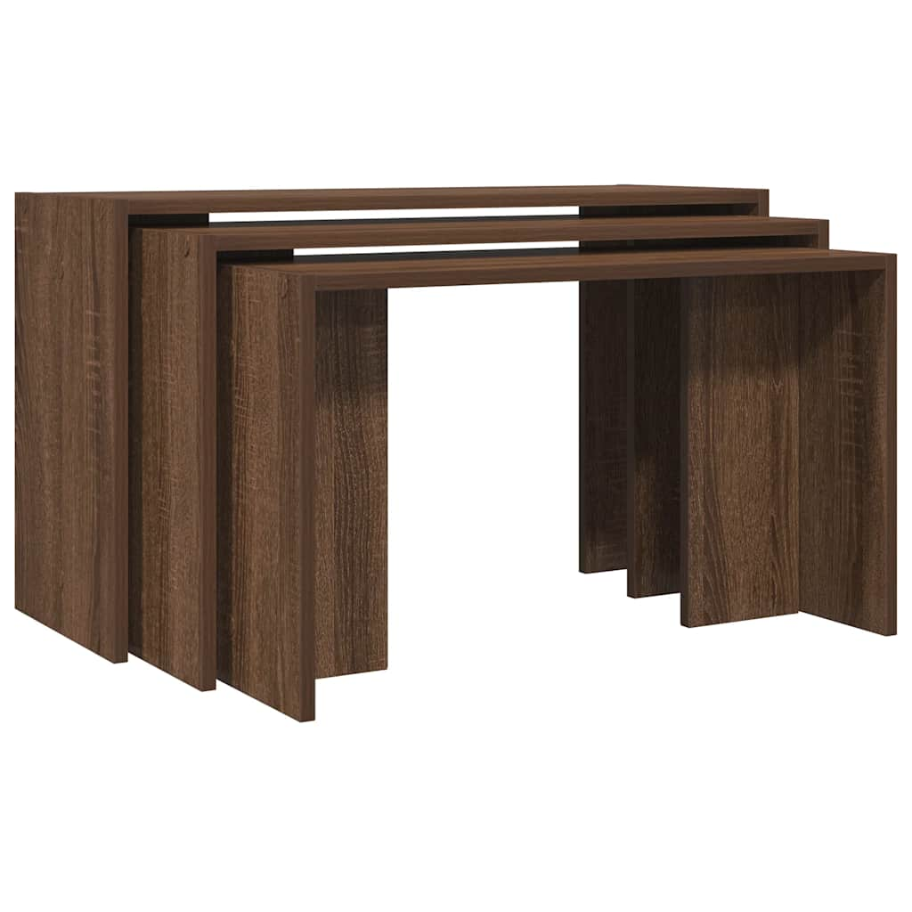 Nesting tables 3 pcs oak brown engineered wood