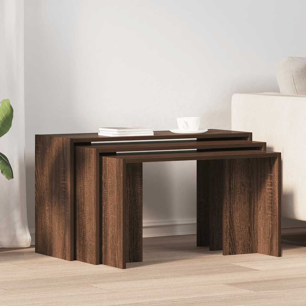 Nesting tables 3 pcs oak brown engineered wood