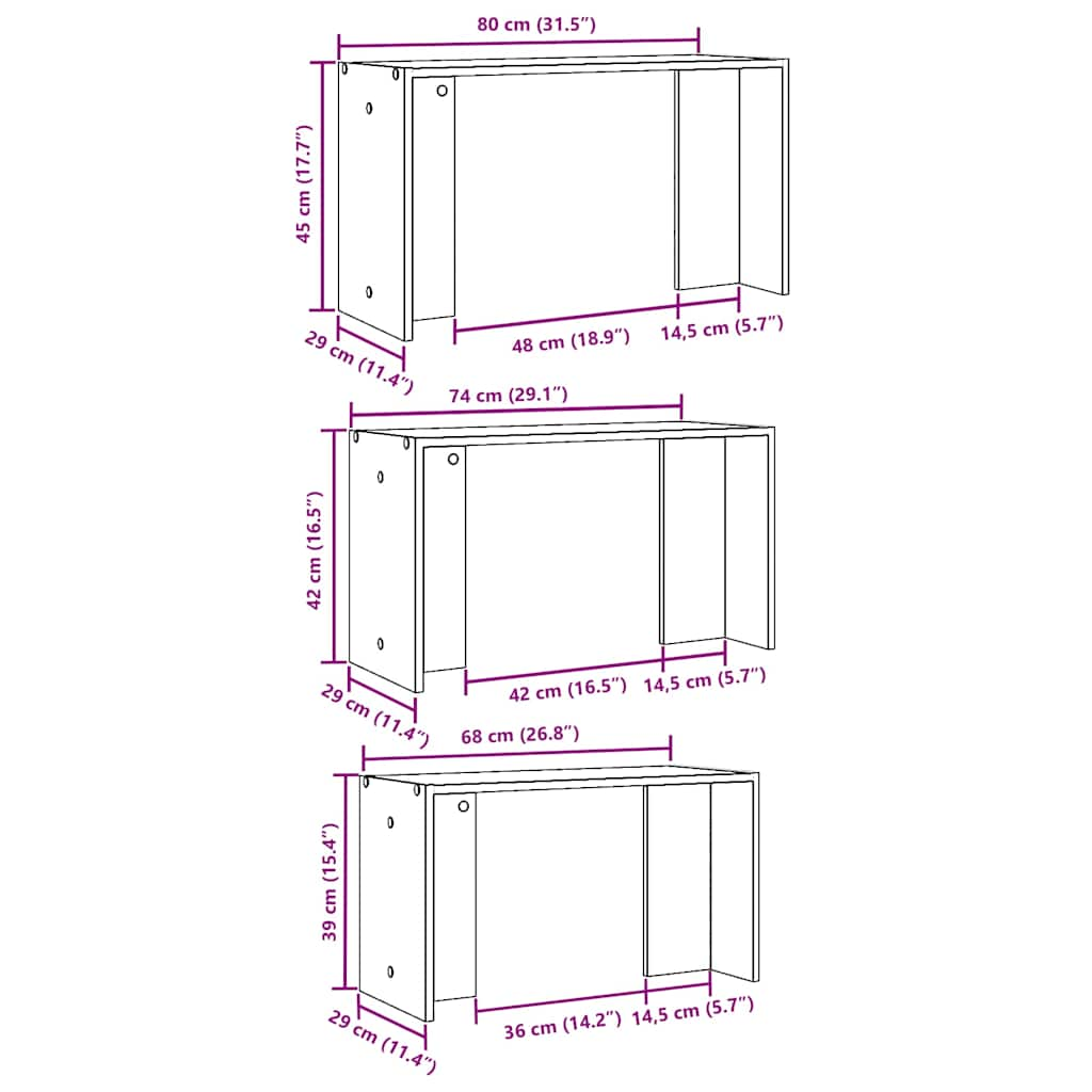 Tables gigognes 3 pcs vieux bois bois d'ingénierie