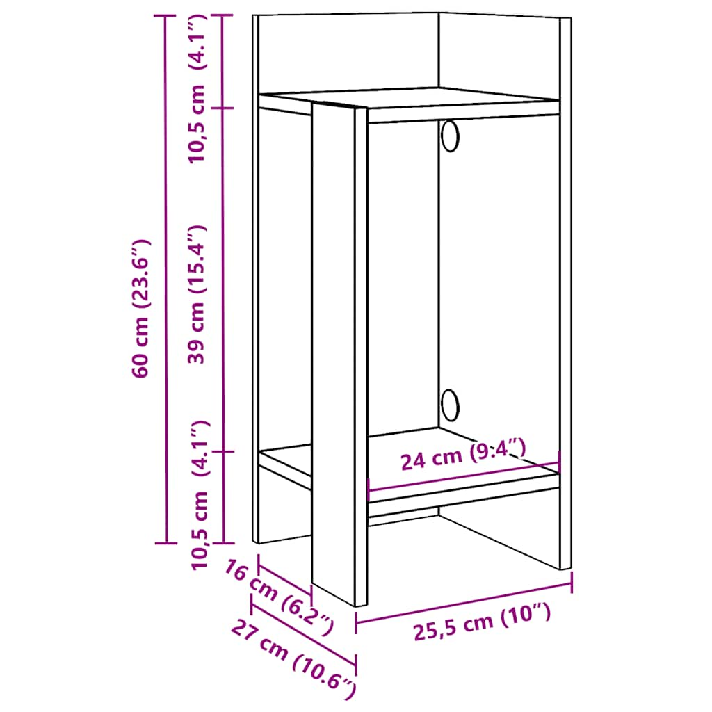 Table d'appoint avec étagère blanc 25,5x27x60 cm