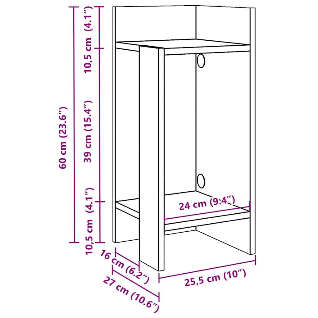 Table d'appoint avec étagère sonoma gris 25,5x27x60 cm