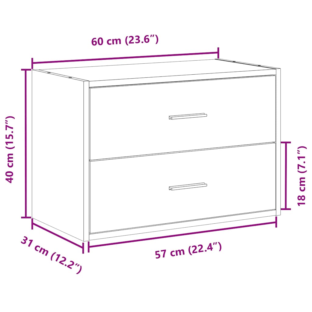 Armoire avec 2 tiroirs blanc 60x31x40 cm bois d'ingénierie