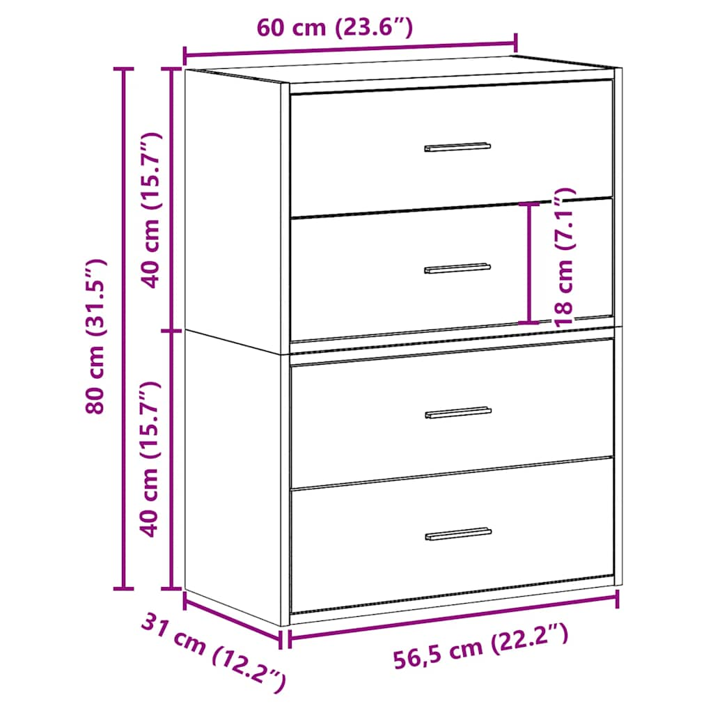 Armoires avec 2 tiroirs 2pcs blanc 60x31x40cm bois d'ingénierie