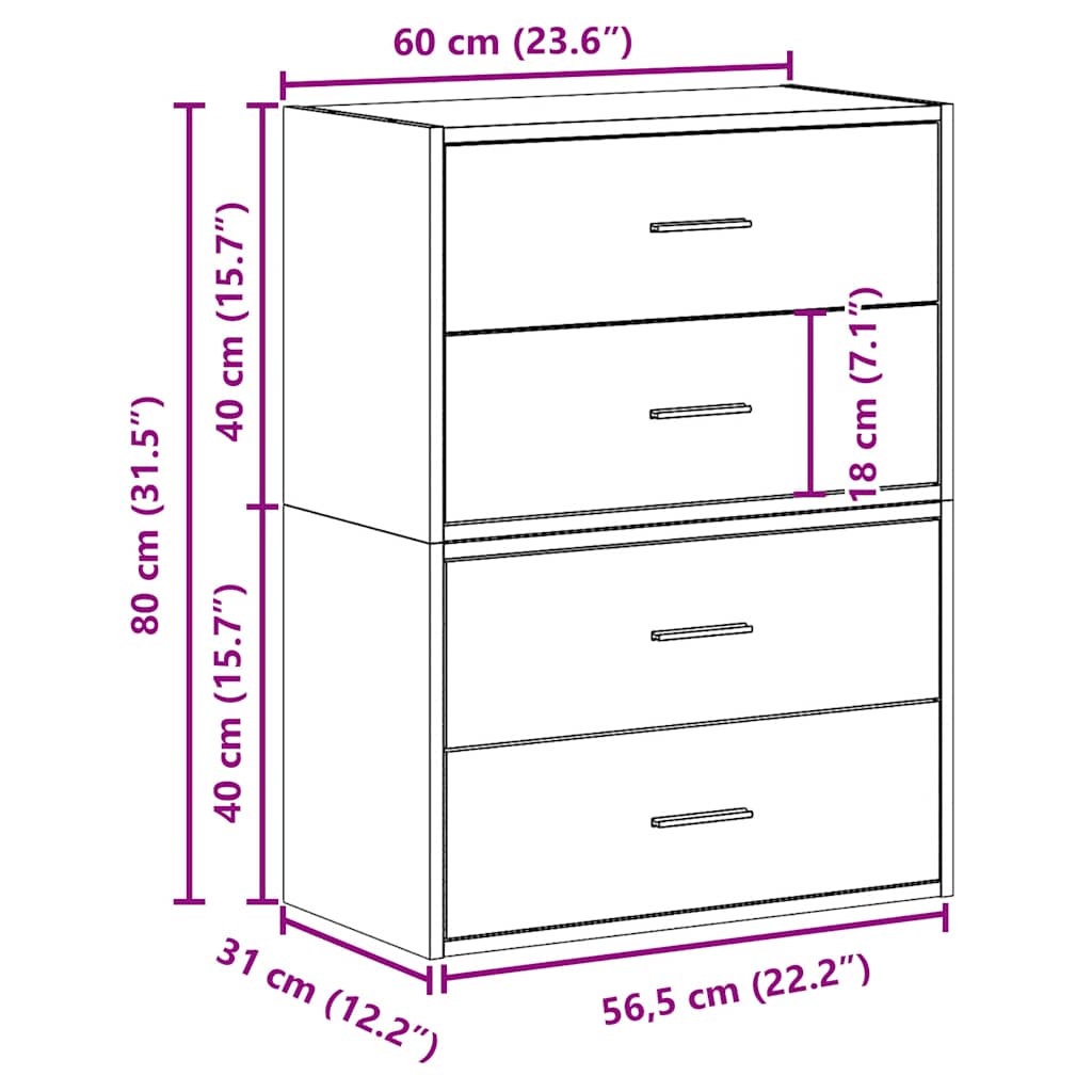 Armoires avec 2 tiroirs 2 pcs chêne sonoma bois d'ingénierie