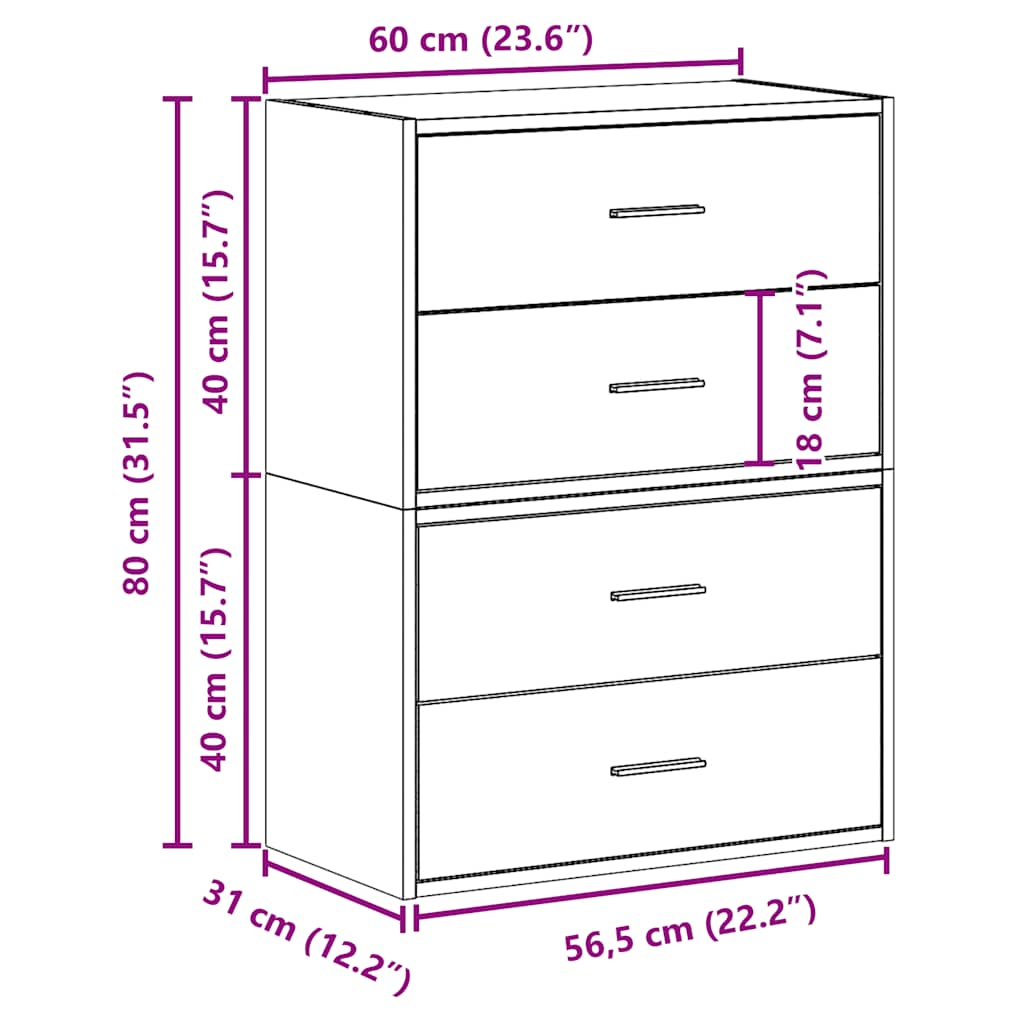 Cabinets with 2 drawers 2 pcs concrete gray engineered wood