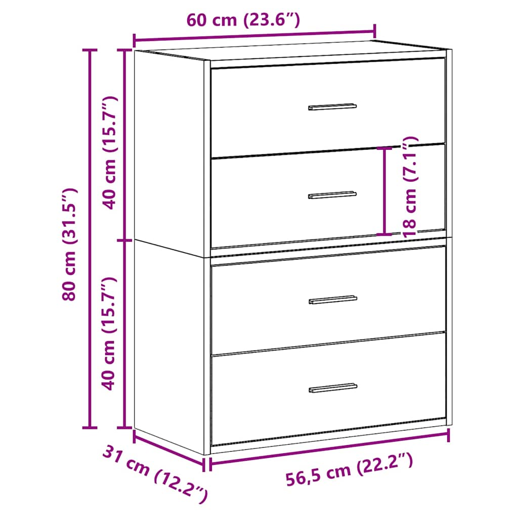 Cabinets with 2 drawers 2 pcs sonoma gray engineered wood