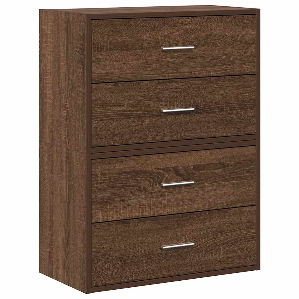 Cabinets with 2 drawers 2 pcs oak brown engineered wood