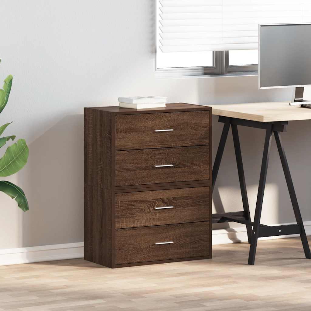 Cabinets with 2 drawers 2 pcs oak brown engineered wood