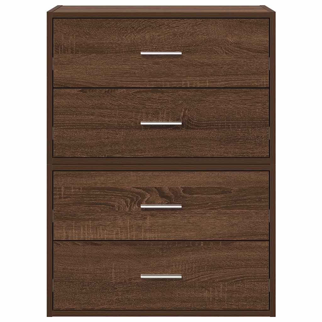 Cabinets with 2 drawers 2 pcs oak brown engineered wood