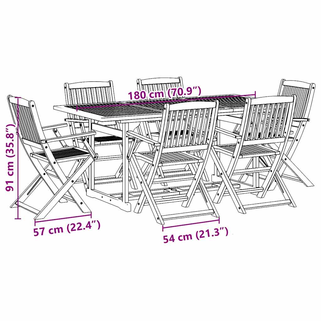 Ensemble à manger de jardin 7 pcs bois massif d'acacia