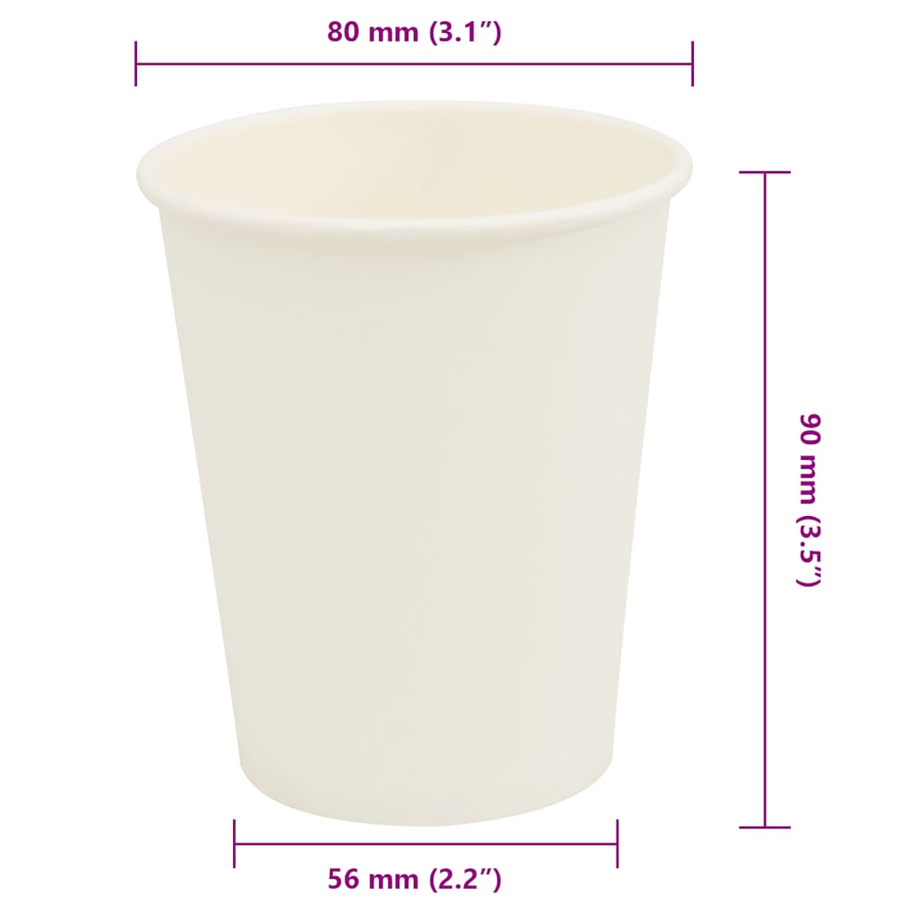 Tasses à café en papier 1000 pcs 8oz 200ml blanc