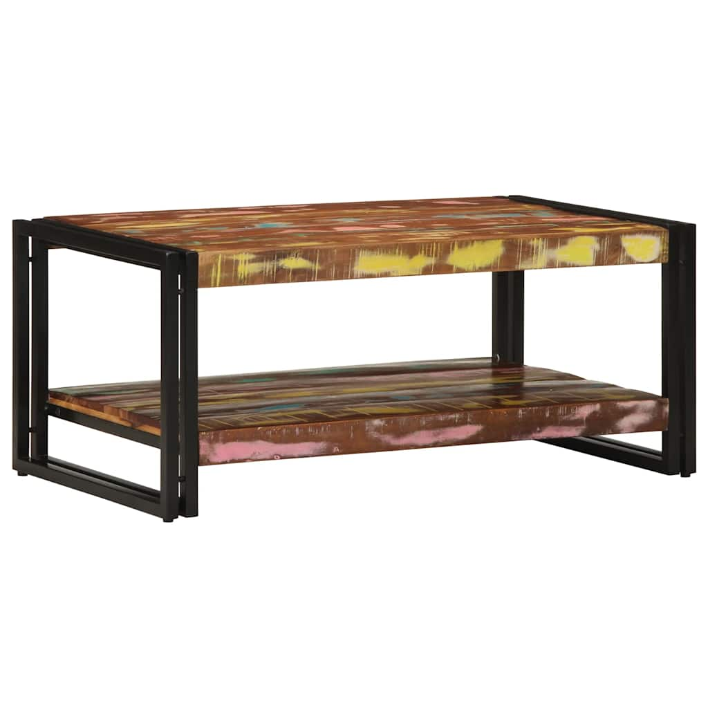 Table basse multicolore 90x50x38 cm bois de récupération massif