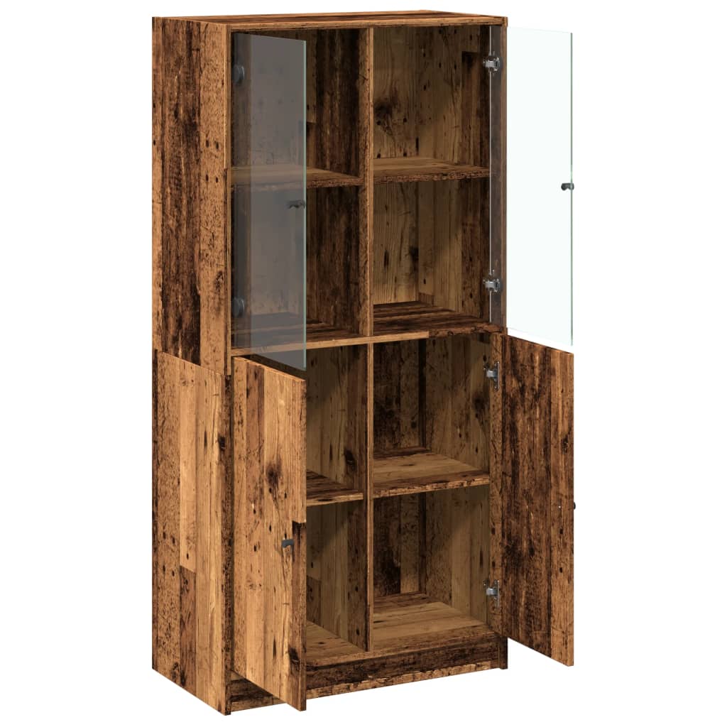 Buffet haut avec portes vieux bois 68x37x142 cm bois ingénierie