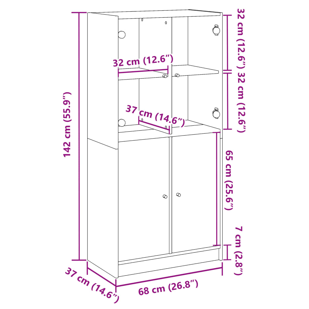 Buffet haut avec portes vieux bois 68x37x142 cm bois ingénierie