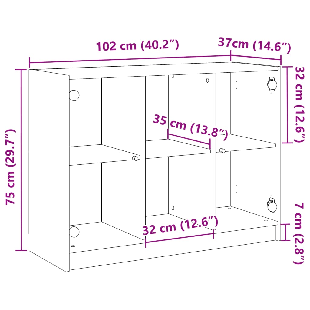 Buffet chêne artisanal 102x37x75,5 cm bois d'ingénierie