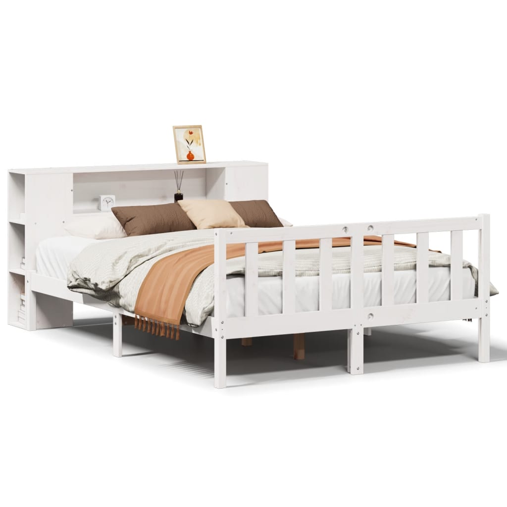 Lit bibliothèque sans matelas blanc 135x190 cm bois pin massif