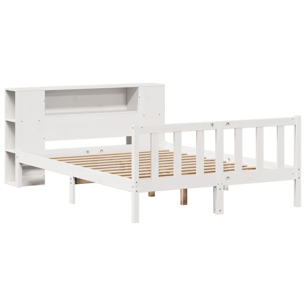 Lit bibliothèque sans matelas blanc 135x190 cm bois pin massif