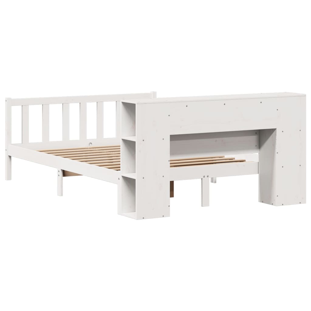 Lit bibliothèque sans matelas blanc 135x190 cm bois pin massif