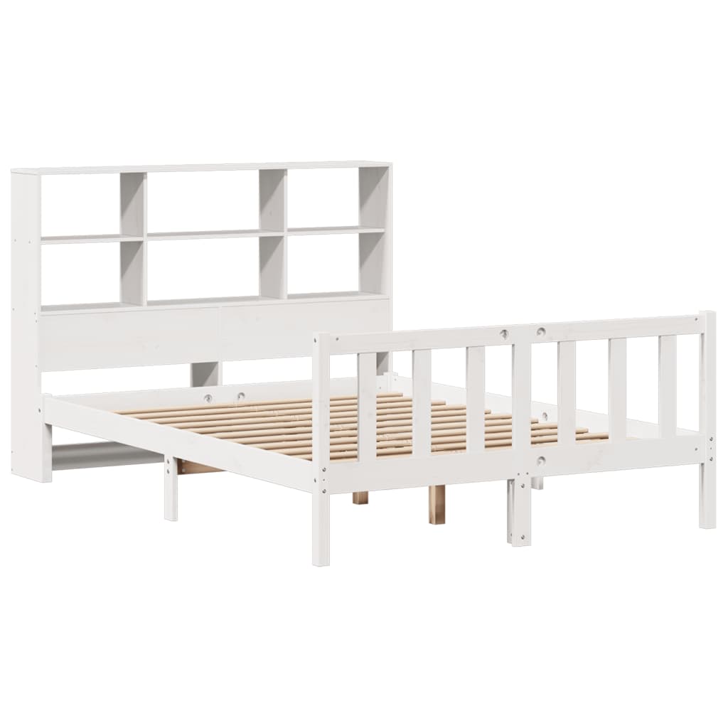 Lit bibliothèque sans matelas blanc 135x190 cm bois pin massif