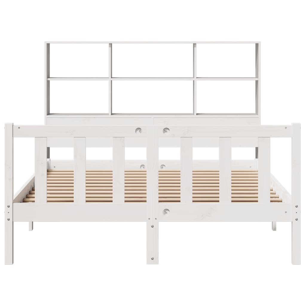 Lit bibliothèque sans matelas blanc 135x190 cm bois pin massif