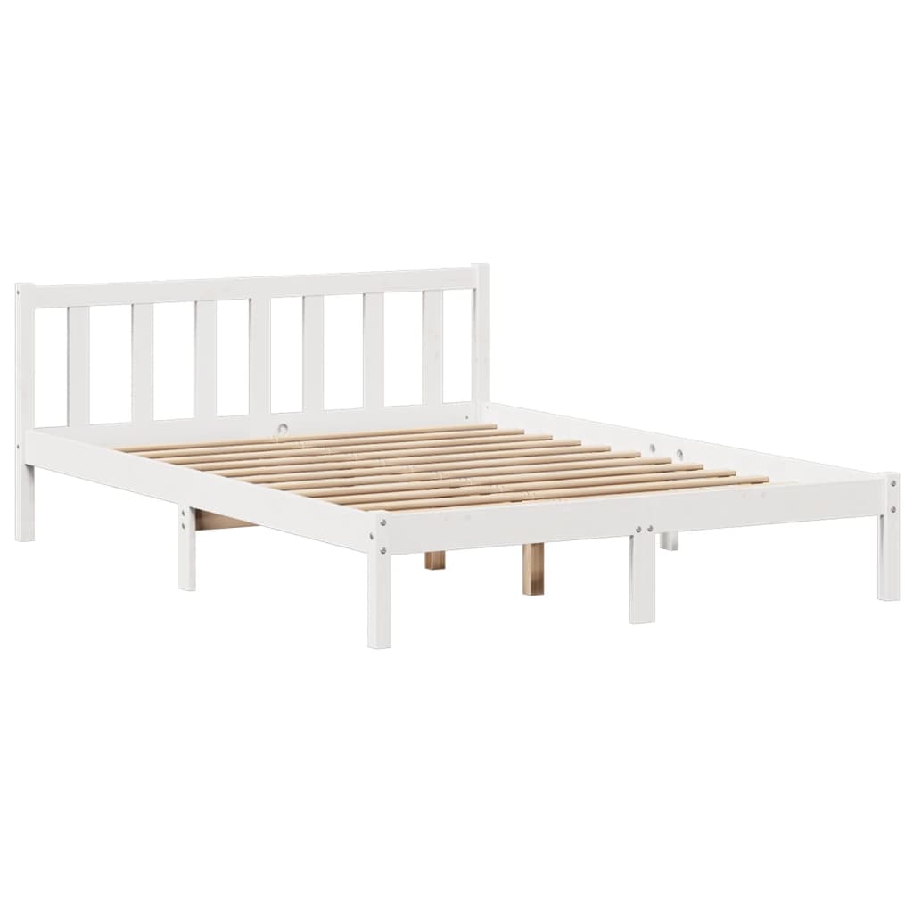 Lit bibliothèque sans matelas blanc 135x190 cm bois pin massif