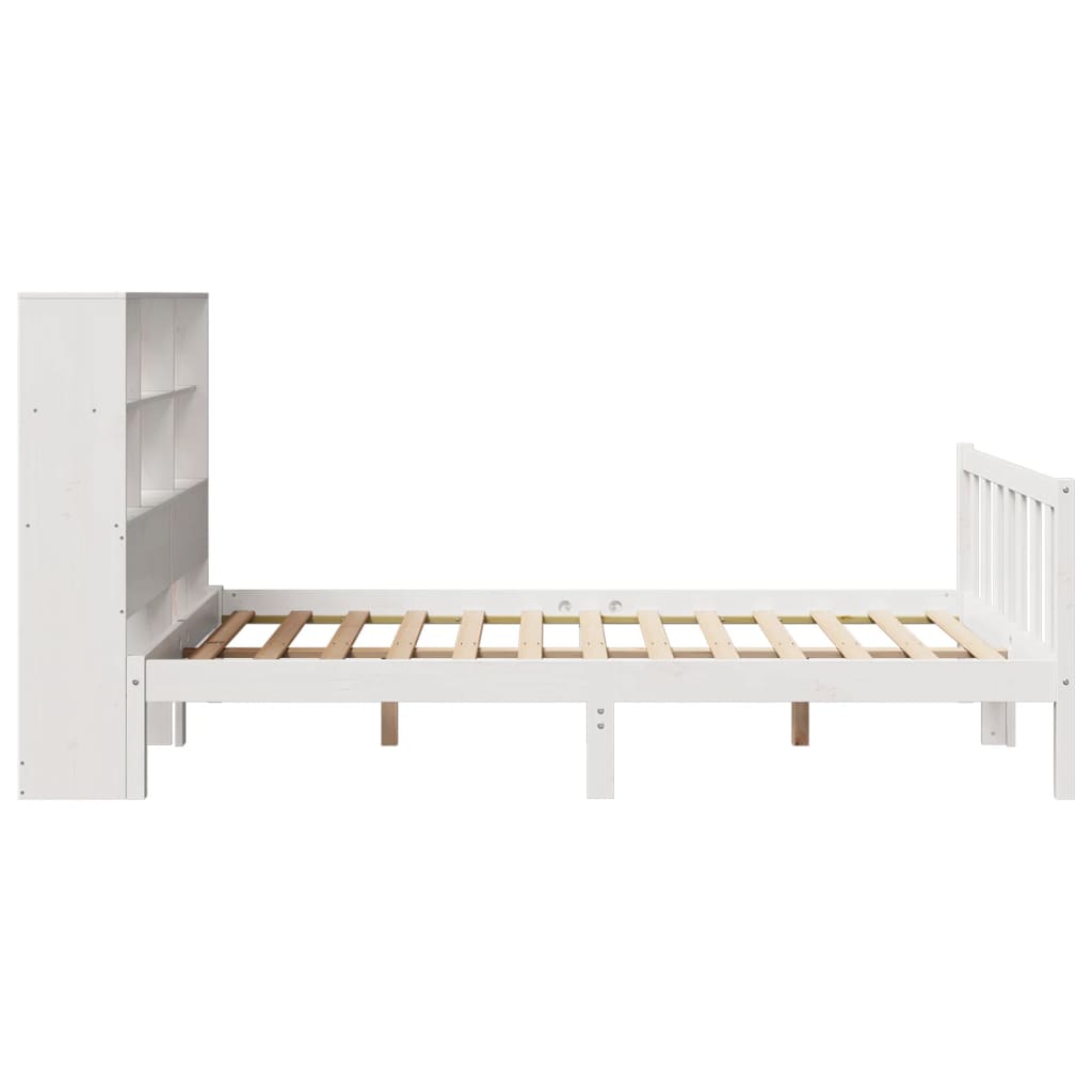 Lit bibliothèque sans matelas blanc 135x190 cm bois pin massif