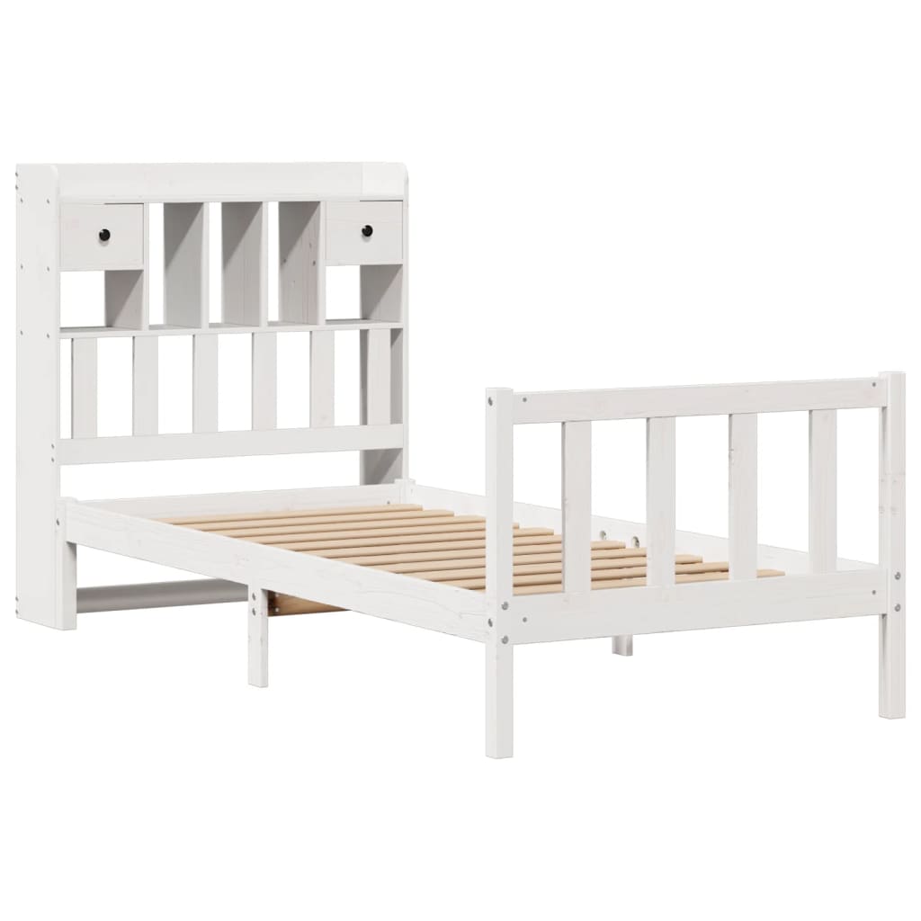 Lit bibliothèque sans matelas blanc 75x190cm bois de pin massif