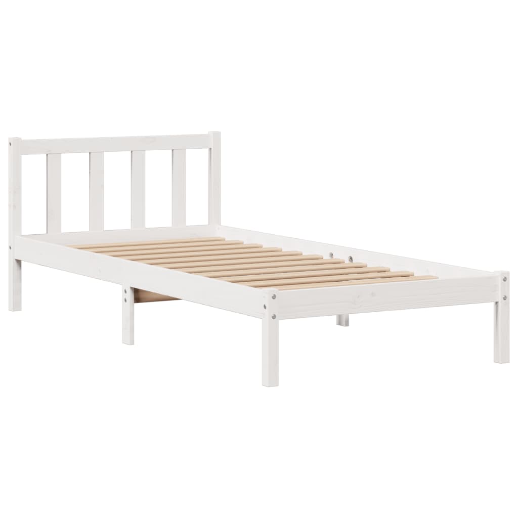 Lit bibliothèque sans matelas blanc 75x190cm bois de pin massif