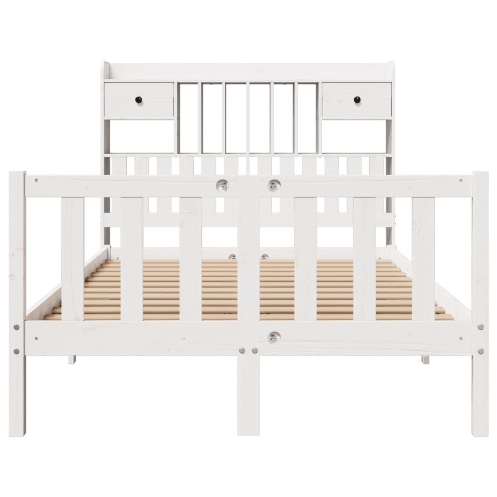 Lit bibliothèque sans matelas blanc 135x190 cm bois pin massif