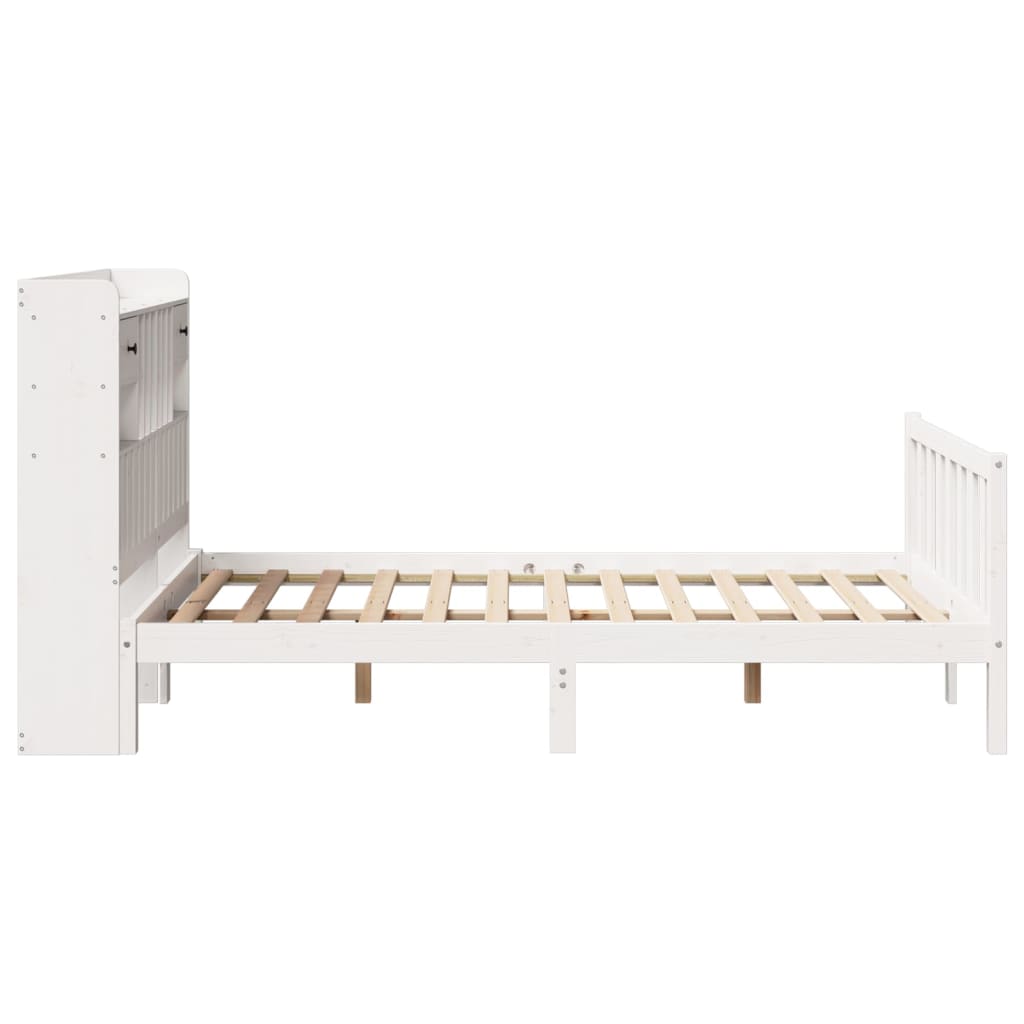 Lit bibliothèque sans matelas blanc 135x190 cm bois pin massif