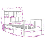 Lit bibliothèque sans matelas 100x200 cm bois massif de pin