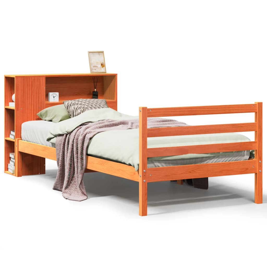 Lit bibliothèque sans matelas cire marron 100x200cm bois massif