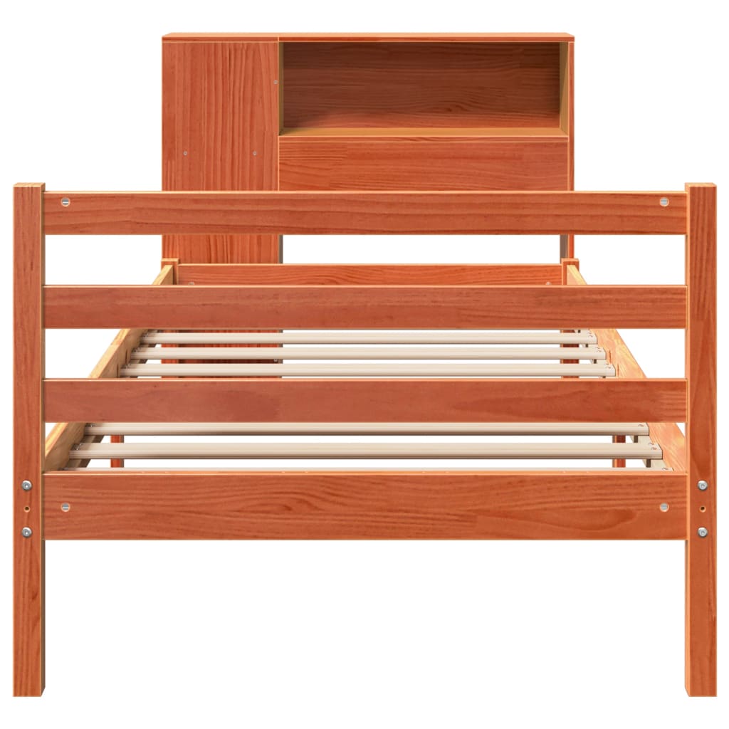 Lit bibliothèque sans matelas cire marron 100x200cm bois massif