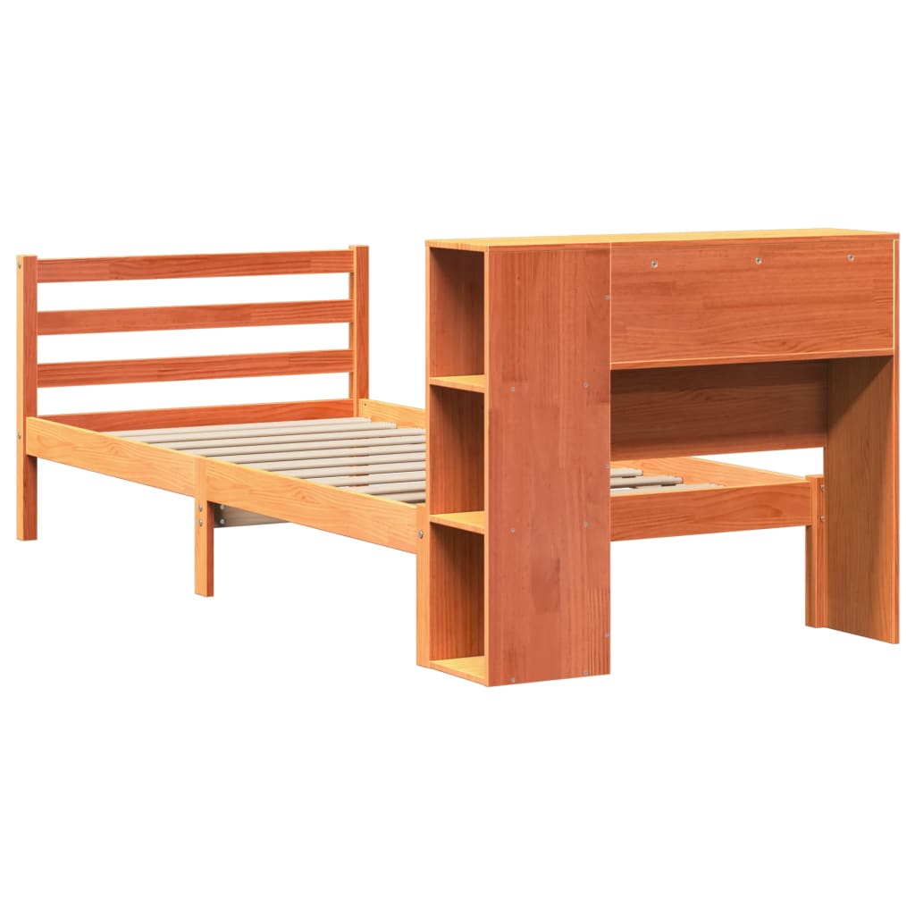 Lit bibliothèque sans matelas cire marron 100x200cm bois massif