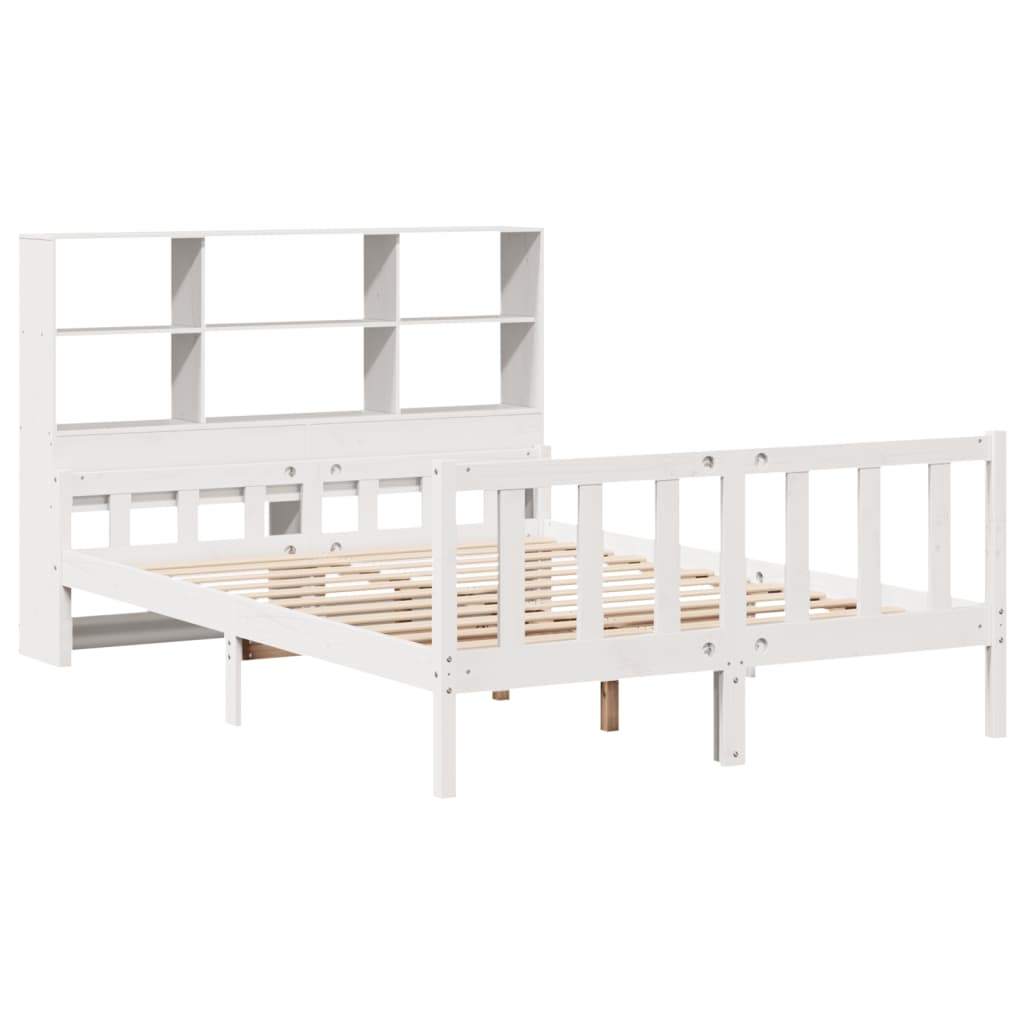 Lit bibliothèque sans matelas blanc 135x190 cm bois pin massif