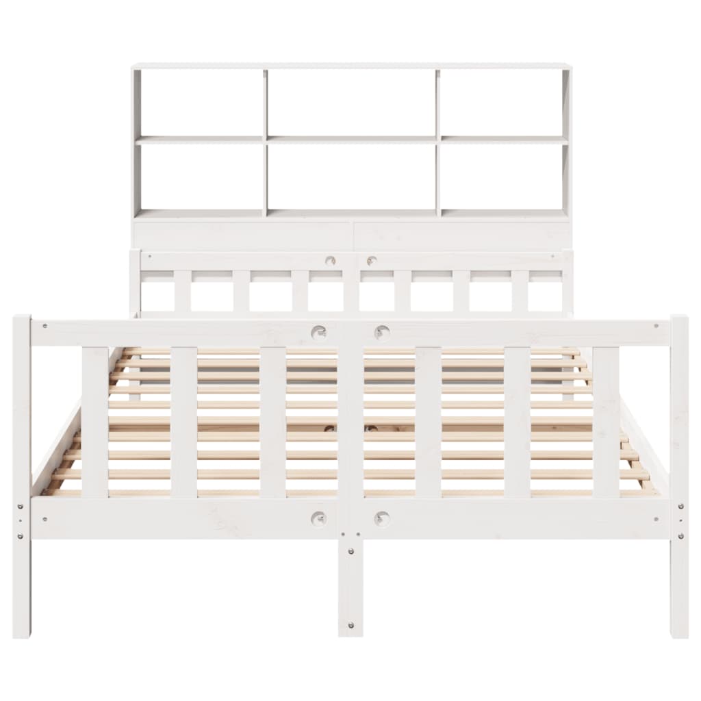 Lit bibliothèque sans matelas blanc 135x190 cm bois pin massif