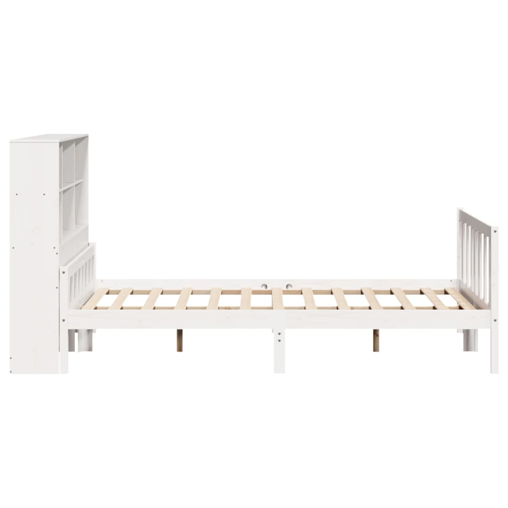 Lit bibliothèque sans matelas blanc 135x190 cm bois pin massif