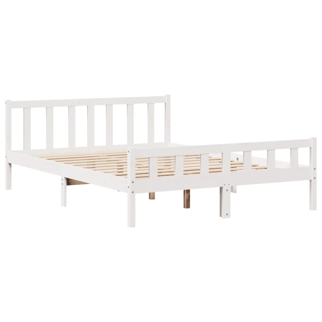 Lit bibliothèque sans matelas blanc 135x190 cm bois pin massif