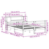 Lit bibliothèque sans matelas 140x200 cm bois massif de pin